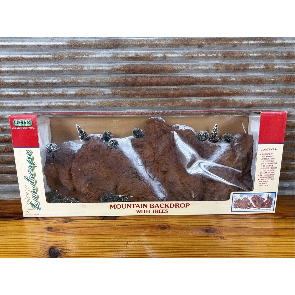 LEMAX Christmas Village Collection Mountain Backdrop w/ Box & Trees Complete